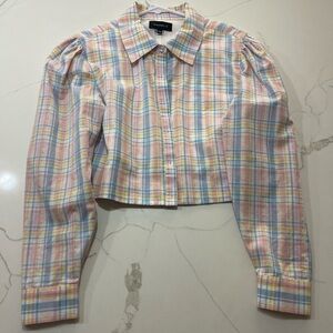 NWOT Majorelle Multicolor Plaid Long Sleeve Button Down Cropped Shirt - S